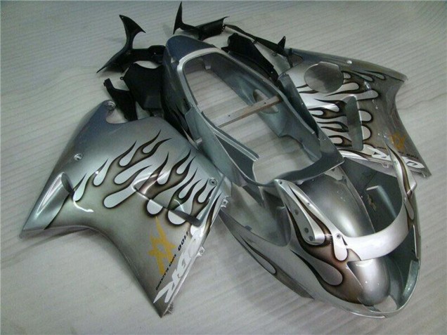 1996-2007 Honda CBR1100XX Blackbird Motorcycle Fairing - Silver Black Flame UK