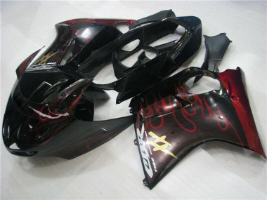 1996-2007 Honda CBR1100XX Blackbird Abs Motorcycle Fairings - Glossy Black Red Flame UK
