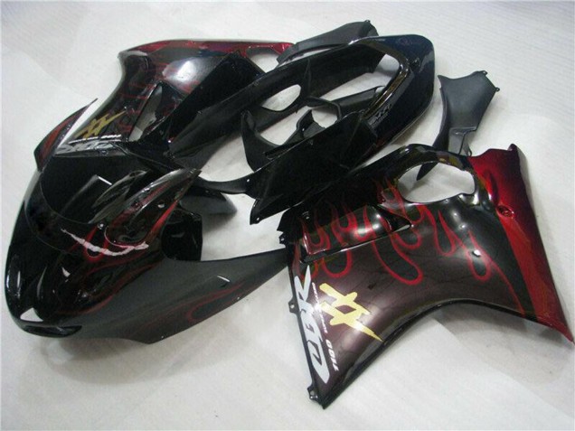 1996-2007 Honda CBR1100XX Blackbird Abs Motorcycle Fairings - Glossy Black Red Flame UK