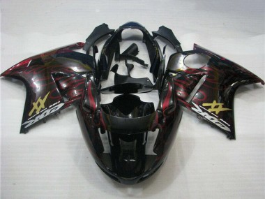 1996-2007 Honda CBR1100XX Blackbird Abs Motorcycle Fairings - Glossy Black Red Flame UK