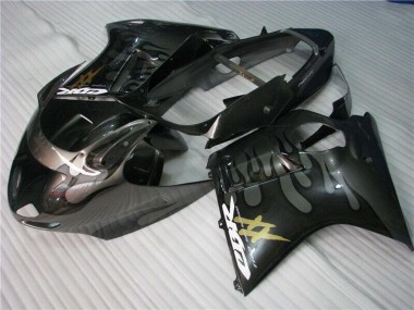 1996-2007 Honda CBR1100XX Blackbird Motorcycle Fairings - Glossy Black Silver Flame UK