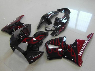 1998-1999 Honda CBR900RR 919 Motorcycle Fairings - Glossy Black Red Flame UK
