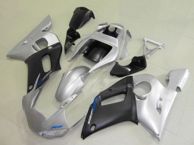 1998-2002 Yamaha YZF R6 Motorcycle Fairings - Silver Matte Black Blue Decal UK
