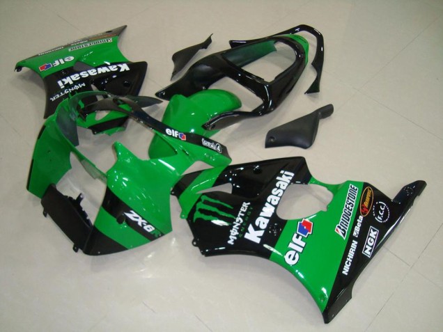 2000-2002 Kawasaki ZX6R Motorcycle Fairings - Green Glossy Black Monster UK