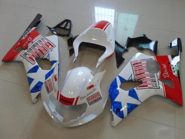 2000-2002 Suzuki GSXR 1000 Motorcycle Fairings - White Red Blue Star UK