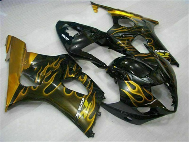 2003-2004 Suzuki GSXR 1000 Motorcycle Fairings - Glossy Black Gold Flame UK