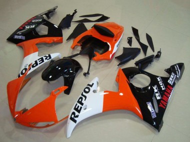 2003-2004 Yamaha YZF R6 Motorcycle Fairings - Orange White Glossy Black Repsol UK
