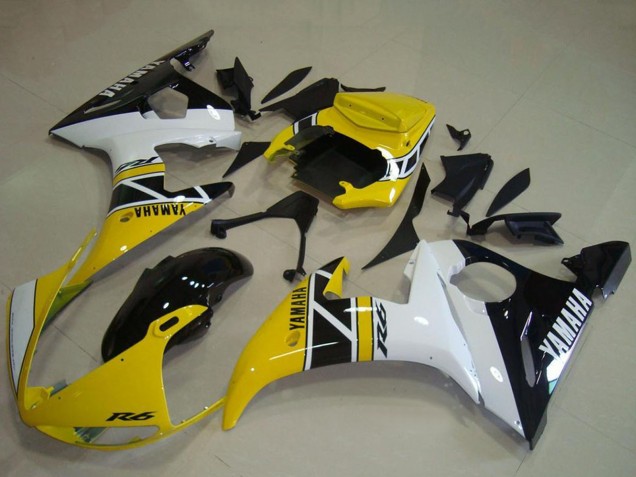 2003-2004 Yamaha YZF R6 Motorcycle Fairings - Yellow White Glossy Black Anniversary UK