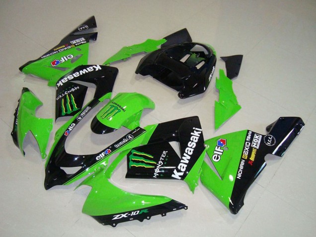 2004-2005 Kawasaki ZX10R Motorcycle Fairings - Green Black Monster Elf UK