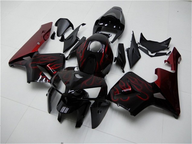 2005-2006 Honda CBR600RR Motorcycle Fairing Kits - Glossy Black Red Flame UK