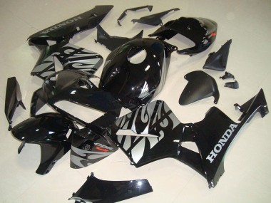 2005-2006 Honda CBR600RR Motorcycle Fairings - Glossy Black Silver with Flame UK
