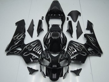 2005-2006 Honda CBR600RR Motorcycle Fairings - Glossy Black Silver Flame UK