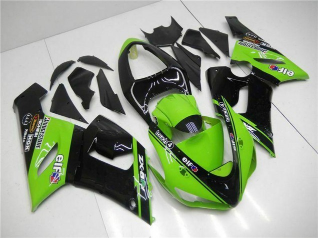 2005-2006 Kawasaki ZX6R Motorcycle Fairings - Green Glossy Black Elf UK