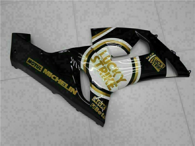 2005-2006 Kawasaki ZX6R Motorcycle Fairings - Glossy Black White Gold Lucky Strike UK
