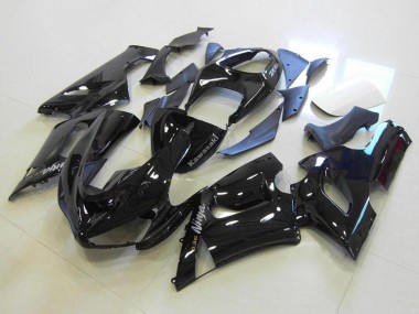 2005-2006 Kawasaki ZX6R Motorcycle Fairings - Glossy Black Silver Decals UK