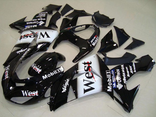 2006-2007 Kawasaki ZX10R Motorcycle Fairing - Glossy Black White West UK