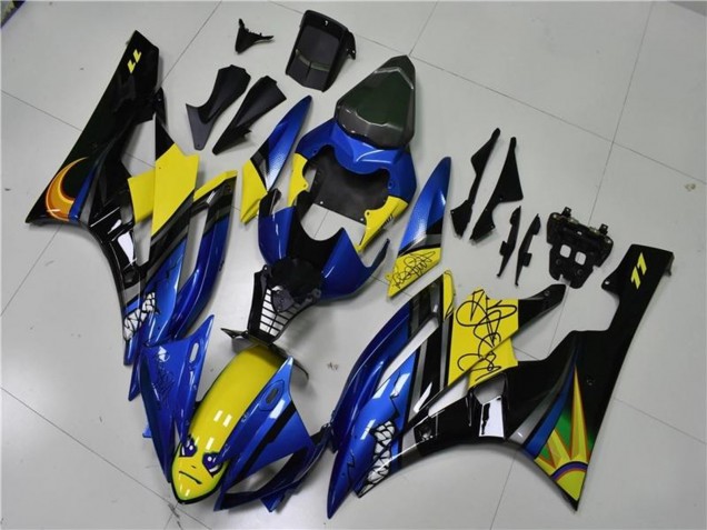 2006-2007 Yamaha YZF R6 Motorcycle Fairings - Blue Yellow Glossy Black Shark UK
