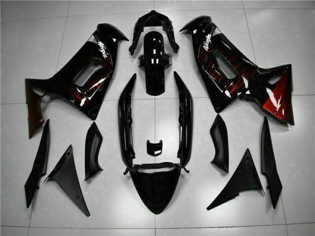 2006-2008 Kawasaki EX650 Motorcycle Fairings - Glossy Black Red Flame UK