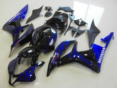 2007-2008 Honda CBR600RR Motorcycle Fairings - Glossy Black Blue Flame UK