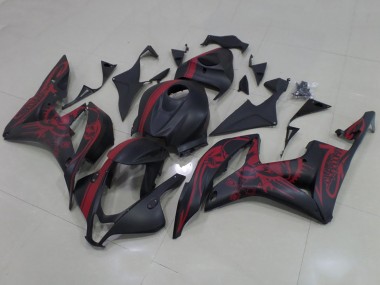 2007-2008 Honda CBR600RR Motorcycle Fairings - Matte Black Red Skull with Stripe UK