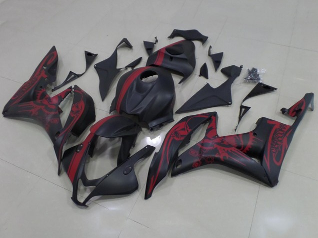 2007-2008 Honda CBR600RR Motorcycle Fairings - Matte Black Red Skull with Stripe UK
