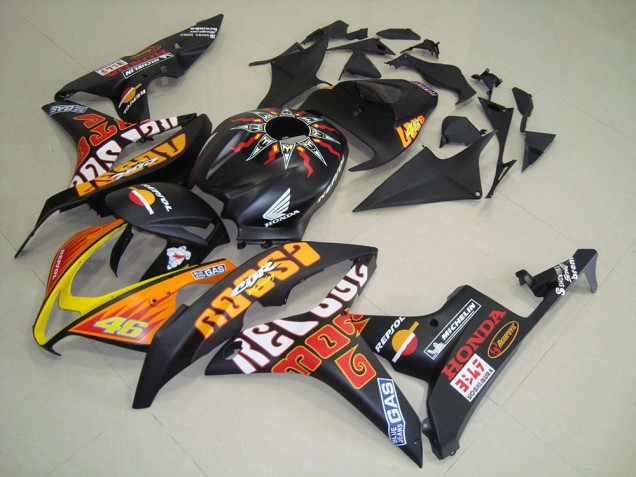 2007-2008 Honda CBR600RR Motorcycle Fairings - Matte Black Orange Yellow Rossi 46 UK