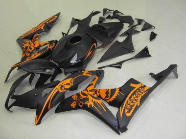2007-2008 Honda CBR600RR Motorcycle Fairings - Matte Black Orange Skull UK