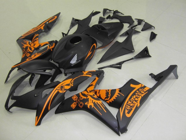 2007-2008 Honda CBR600RR Motorcycle Fairings - Matte Black Orange Skull UK