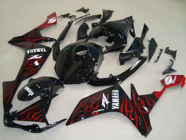 2007-2008 Yamaha YZF R1 Motorcycle Fairings - Glossy Black Red Flame UK