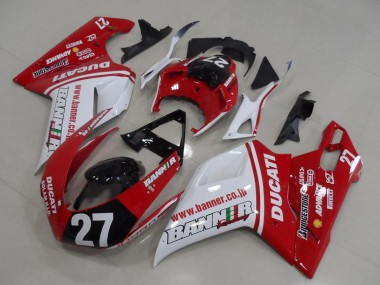 2007-2014 Ducati 1098 Motorcycle Fairings - White Red Glossy Black Banner 27 UK