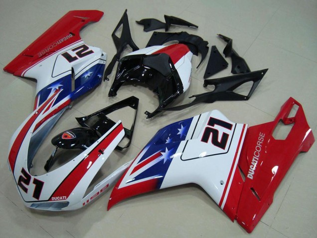 2007-2014 Ducati 1198 Motorcycle Fairings - White Red Blue Glossy Black 21 UK