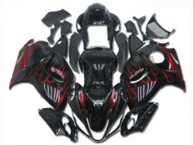 2008-2020 Suzuki GSXR 1300 Hayabusa Motorcycle Fairings - Glossy Black Red Flame UK