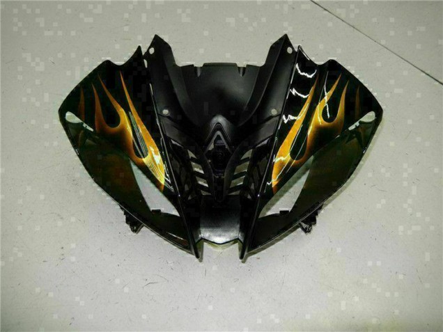 2008-2016 Yamaha YZF R6 Motorcycle Fairings - Glossy Black Gold Flame UK