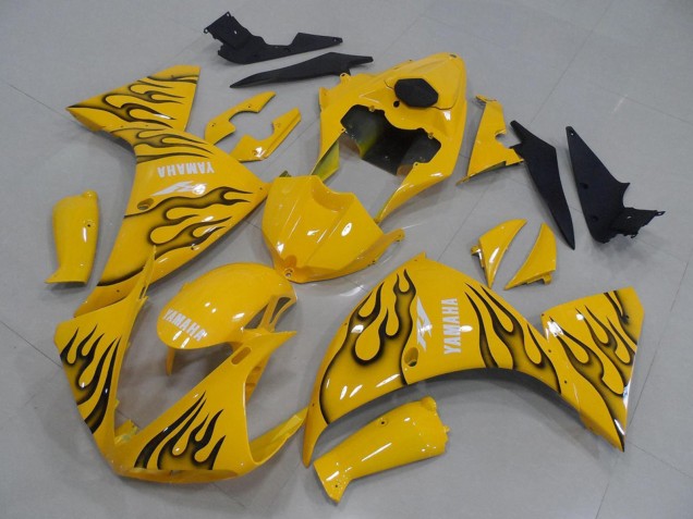 2009-2011 Yamaha YZF R1 Motorcycle Fairings - Yellow Black Flame UK