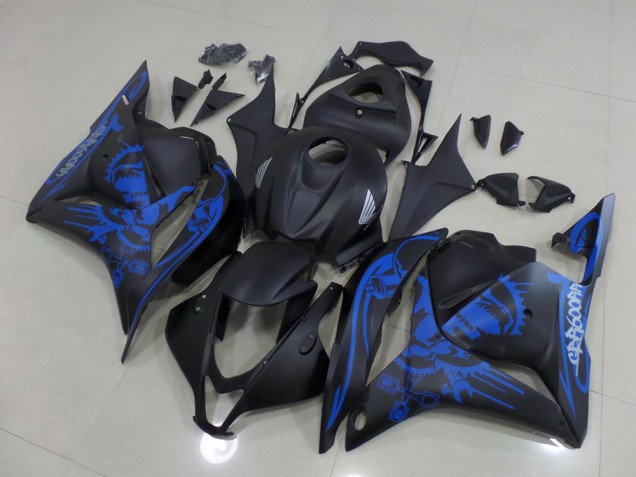 2009-2012 Honda CBR600RR Motorcycle Fairings - Matte Black Blue Skull UK