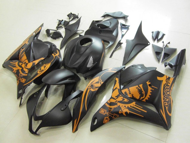 2009-2012 Honda CBR600RR Motorcycle Fairings - Matte Black Orange Skull UK