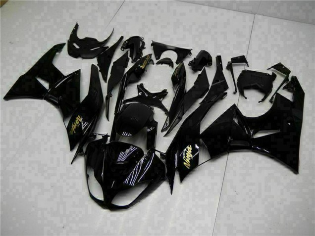 2009-2012 Kawasaki ZX6R Motorcycle Fairings - Glossy Black Gold Ninja UK