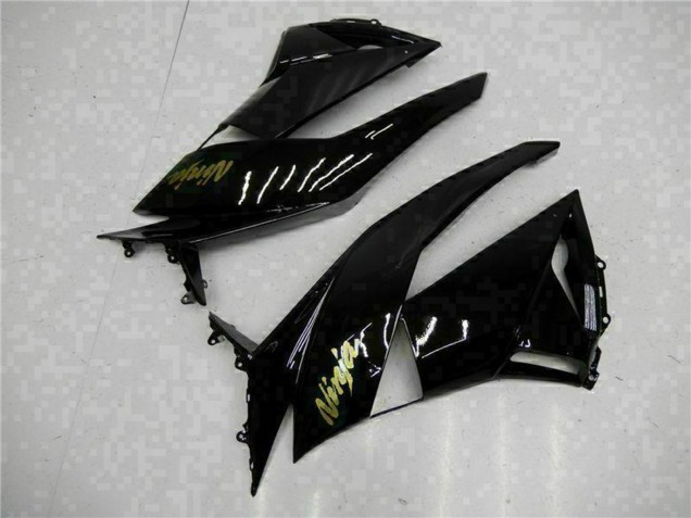 2009-2012 Kawasaki ZX6R Motorcycle Fairings - Glossy Black Gold Ninja UK