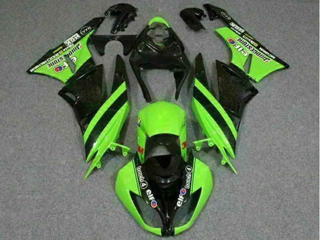 2009-2012 Kawasaki ZX6R Motorcycle Fairings - Green Glossy Black Elf Touch4 Bridgestone UK