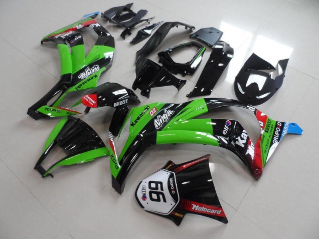 2011-2015 Kawasaki ZX10R Motorcycle Fairings - Green Red Glossy Black KIPS Motocard Elf 66 UK