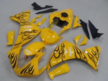 2012-2014 Yamaha YZF R1 Motorcycle Fairings - Yellow Black Flame UK
