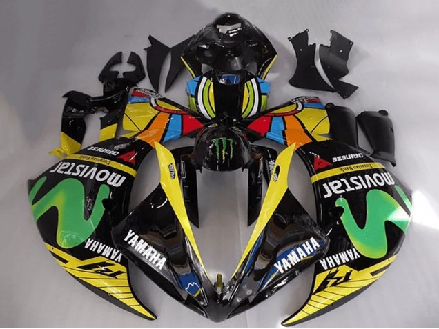 2012-2014 Yamaha YZF R1 Motorcycle Fairings - Glossy Black Yellow Green White Blue MoviStar Monster UK