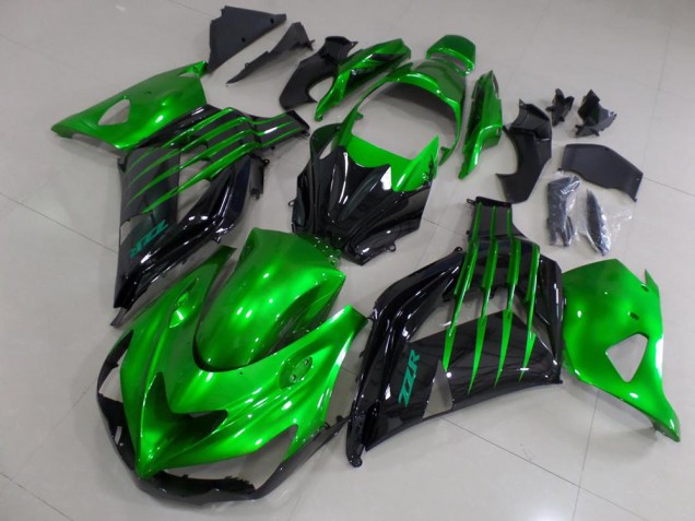 2012-2024 Kawasaki ZX14R ZZR1400 Motorcycle Fairings - Green Glossy Black UK