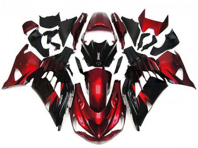 2012-2024 Kawasaki ZX14R ZZR1400 Motorcycle Fairings - Red Glossy Black UK