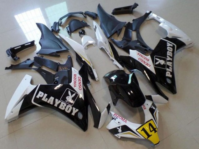 2013-2015 Honda CBR500R Motorcycle Fairings - White Yellow Glossy Black Playboy 14 UK