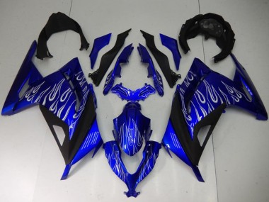 2013-2024 Kawasaki Ninja 300 EX300R Motorcycle Fairings - Blue Black White Flame UK