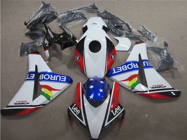 2008-2011 Honda CBR1000RR Motorcycle Fairings - White Red Blue Star Carrera EuroBet Lee UK