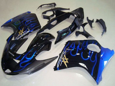 1996-2007 Honda CBR1100XX Blackbird Abs Motorcycle Fairings - Glossy Black Blue Flame UK