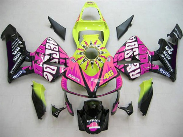 2003-2004 Honda CBR600RR Motorcycle Fairings - Yellow Pink Glossy Black Valentino Rossi UK