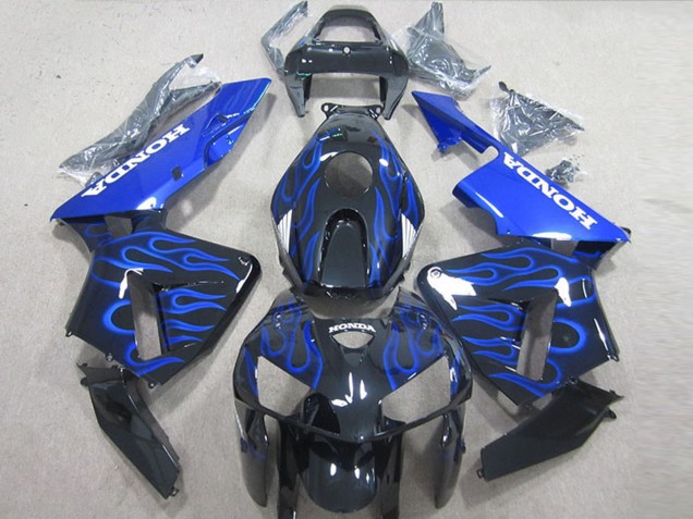 2005-2006 Honda CBR600RR Motorcycle Fairing Kits - Glossy Black Blue Flame UK